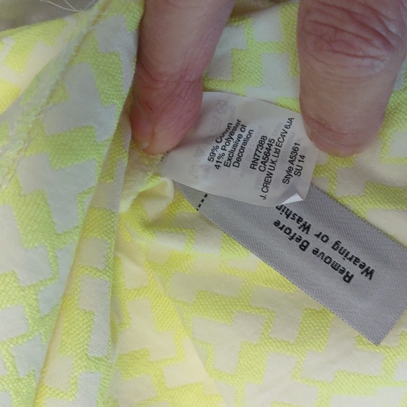 J Crew Neon Yellow and Deep Blue Geometric Print Midi Sheath Dress Size 2 EUC - Picture 15 of 16